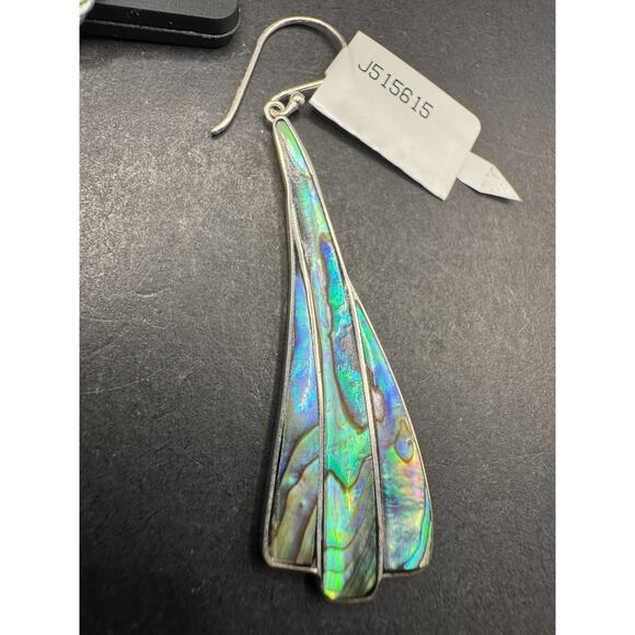 Vtg Samuel B Sterling Silver 925 Abalone Shell Dangle Drop Earrings w/ Case NOS - Picture 2 of 8